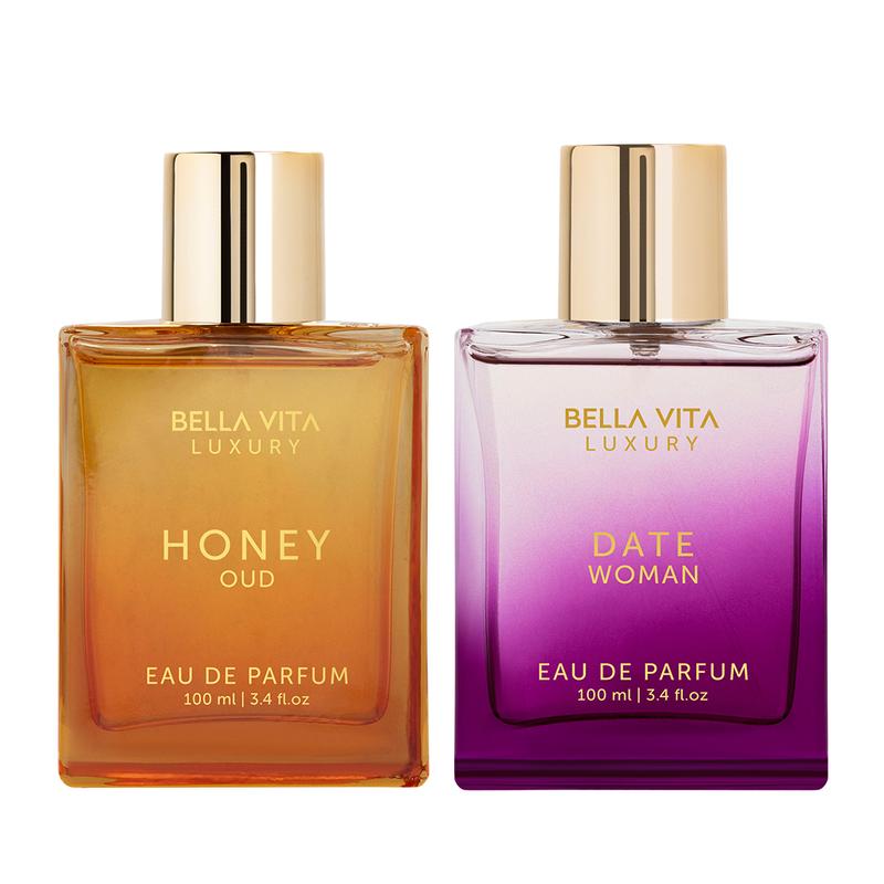 The Sweet Spot by BellaVita Luxury | 2x100ml Perfumes | Honey Oud & Date Woman | Perfume for Men & Women | Long Lasting Fragrance | EDP | Super Brand Day Exclusive