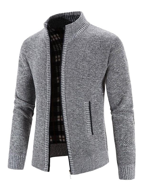 Men's Winter Jacket Pocket Zipper Mock Neck Heated Jacket, Streetwear Classic Slim Long Sleeve Thermal Outerwear for Fall & Winter, Cold Weather Gear