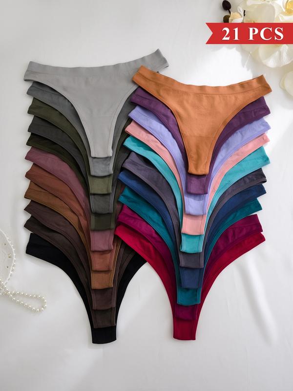 Women's Solid Color Drop Waist Thong, Soft Breathable Panty, Soft Knicker for Daily Wear, Women's Fashion Comfy Underwear for All Seasons
