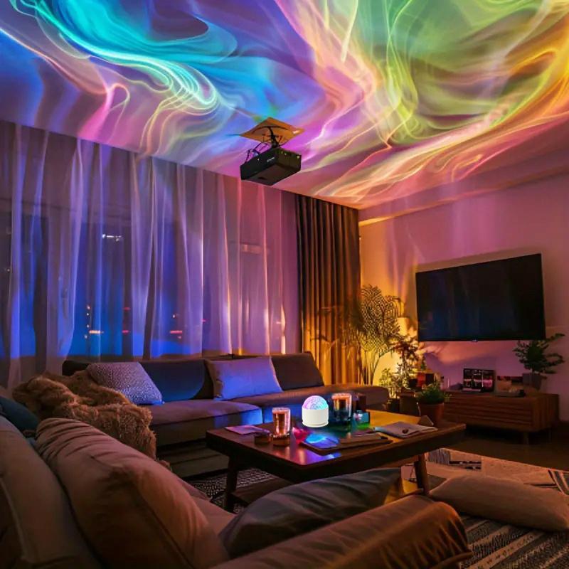 Aurora/Water Ripple/Sky Projector Light, 1/2 Counts USB Rechargeable 16 Colors LED Projector Lamp with Remote Control, Adjustable LED Lights, Northern Lights Ambient Light, Room Decor