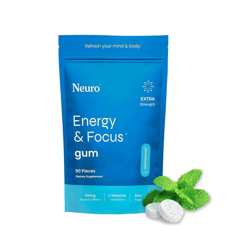 Neuro Peppermint Extra Strength Energy & Focus Gum/Mints (90 Pieces) - Sugar Free with Natural Caffeine, L-theanine, Vitamin B12 & Vitamin B6