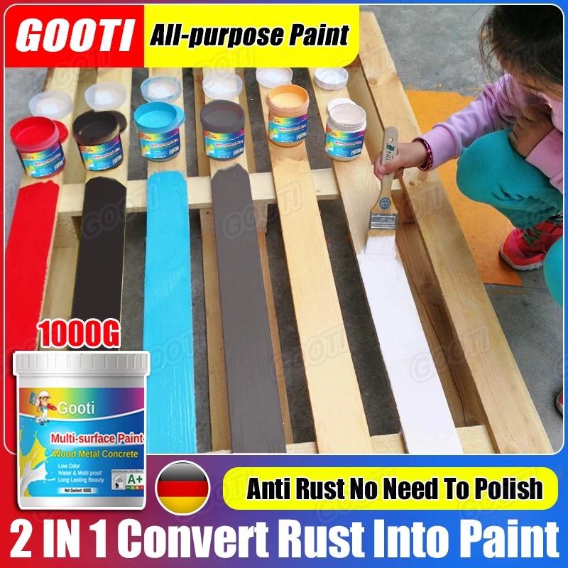 GOOTI Multi-surface Paint 1kg With Brush Wood Paint Renovation Paint Anti Rust Paint for Metal For Metallic Concrete Wood Wall Tile Concrete Metal Furniture Anti Rust Water Based
