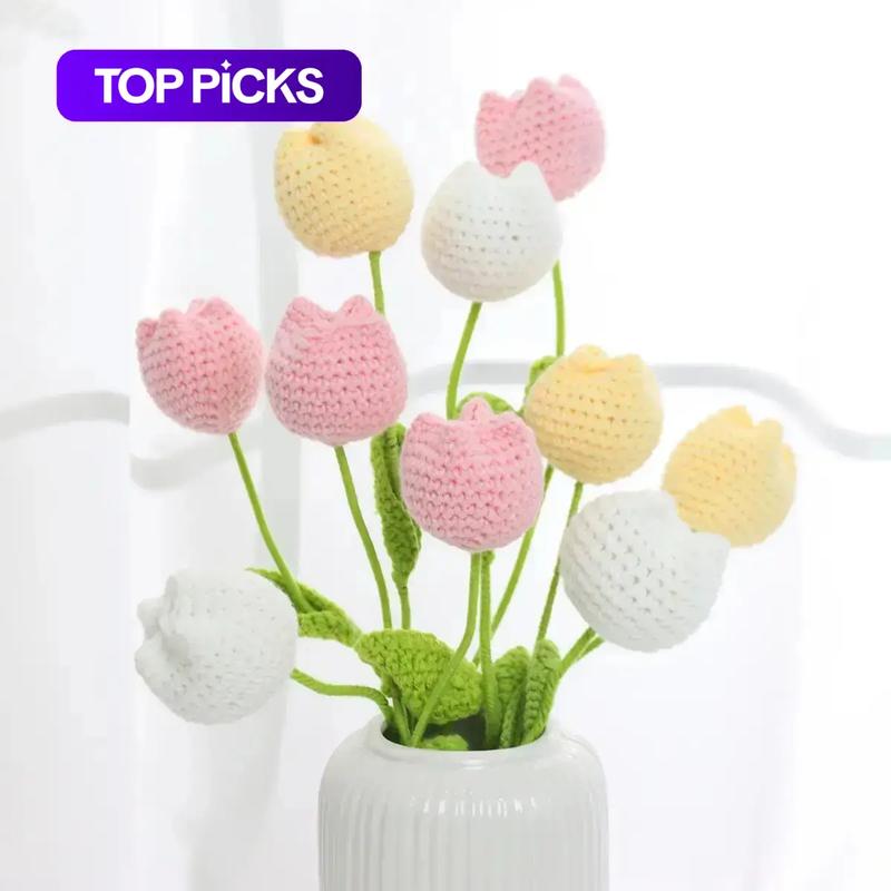 10/20/30Pcs Crochet Tulips without Vase, Mother's Day Gift, Artificial Flower Bouquet, Graduation Gift, Valentine's Day Gift, Room Decor for Girls, Fall Room Decor, Funky Room Decor, Birthday Gift