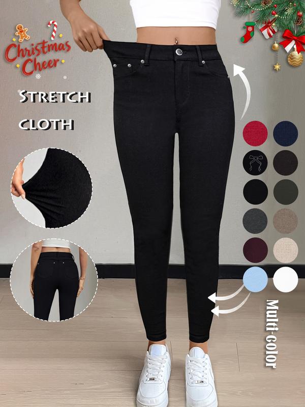 GILIPUR Y2K Women's Plain Pocket with Buttons, Casual Comfy Skinny Sports Stretchy Four Season Leggings for Fitness Activewear Yoga Gym Workout, Ladies Athleisure Bottoms for Fall & Winter