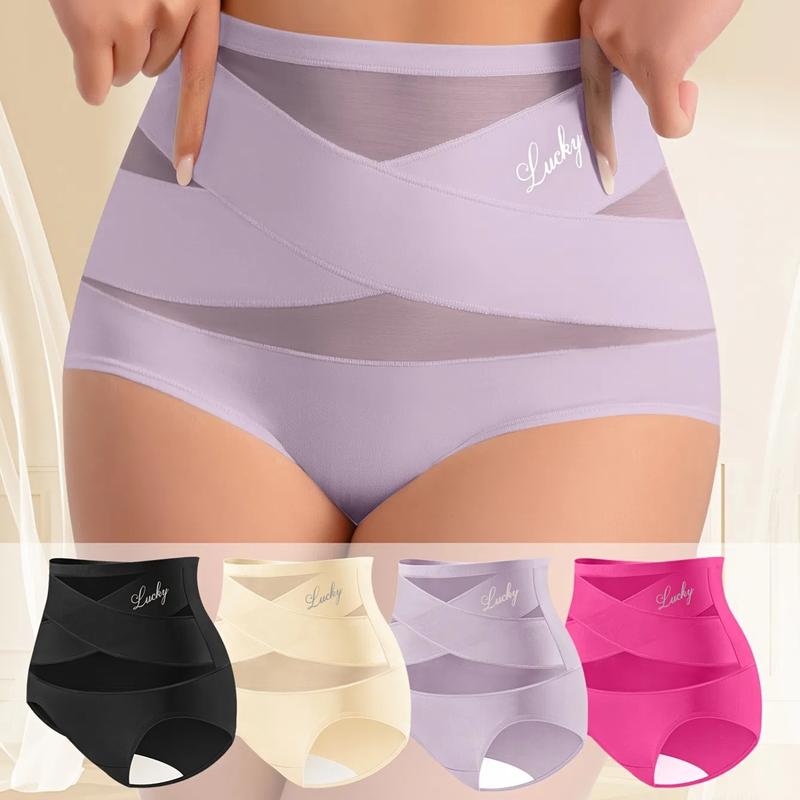 Lucky Brand Women's High-Waist Seamless Mesh Light Control Panties - 4Pcs Mixcolor Shapewear, Light Tummy Support, Soft Breathable Fabric, Cheeky Cut, Casual Underwear for Women