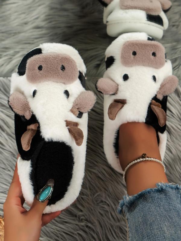 Women's Best-selling Cartoon Pattern Fluffy Novelty Cow Slippers, Lovely Soft Plush Fuzzy Round Toe Warm House Slides for Fall & Winter, Cute Casual Cozy Bedroom Slippers for Outdoor Indoor, Perfect Gift, Fluffy Home Slippers, Slipper Shoes