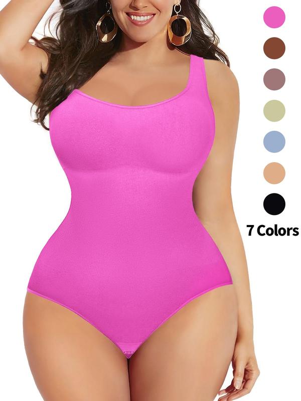 Women's Solid Square Neck Basic Shapewear Bodysuit, Casual Sleeveless Fit Shapewear Bodysuit for Daily Wear, Women's Shapewear Clothing for All Seasons Underwear