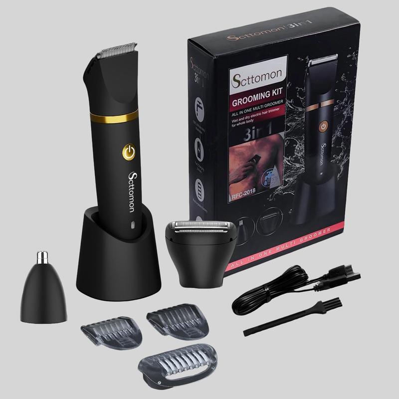 Scttomon 3-in-1 Men's Body Hair Trimmer, Private Beard, Sideburns, and Nose Hair Trimmer, USB Charging, Washable Blade Head, Usb Rechargeable Trimmer, Gift for Boyfriend, Multifunctional Hair Trimmer #GLOBAL PICKS