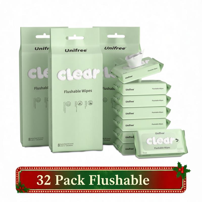 Unifree Flushable Toilet Wipes, Mini Travel Friendly Pack, Gentle Flower Scented Clean Wipes Set, Septic & Sewer Safe Home Care Essentials, memorial day