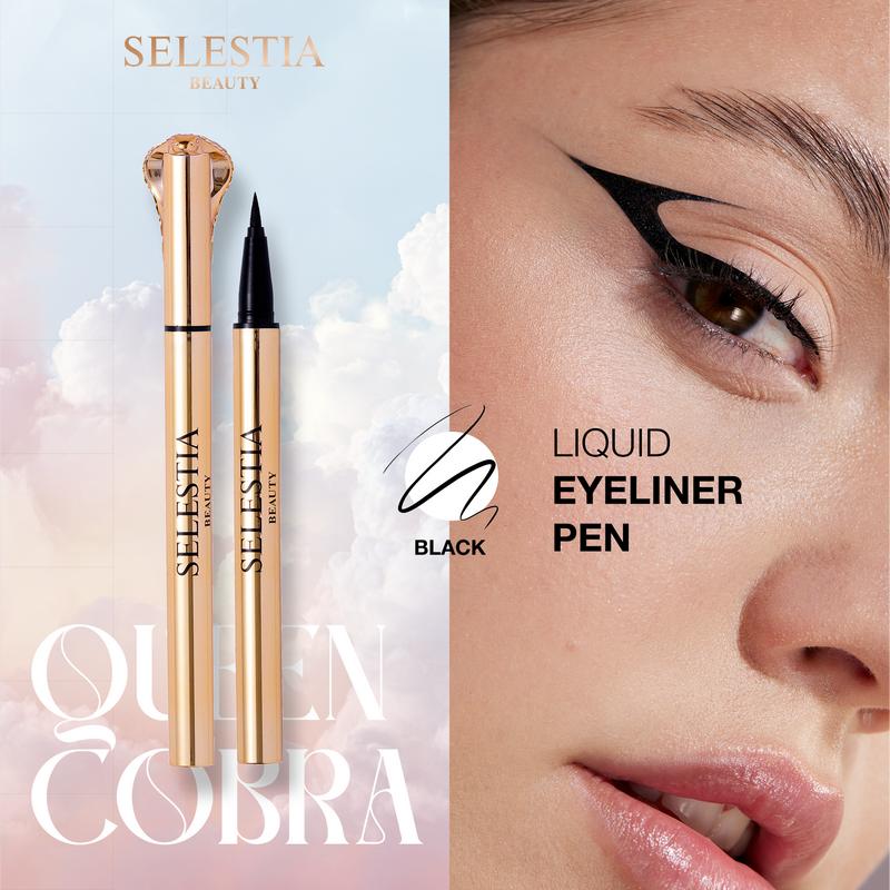 SELESTIA BEAUTY Liquid Eyeliner Pen Queen Cobra - Felt-Tip Smudge-Resistant Eyeliner - Black Liquid Liner - Smooth Precise Application 0.016 fl. oz.