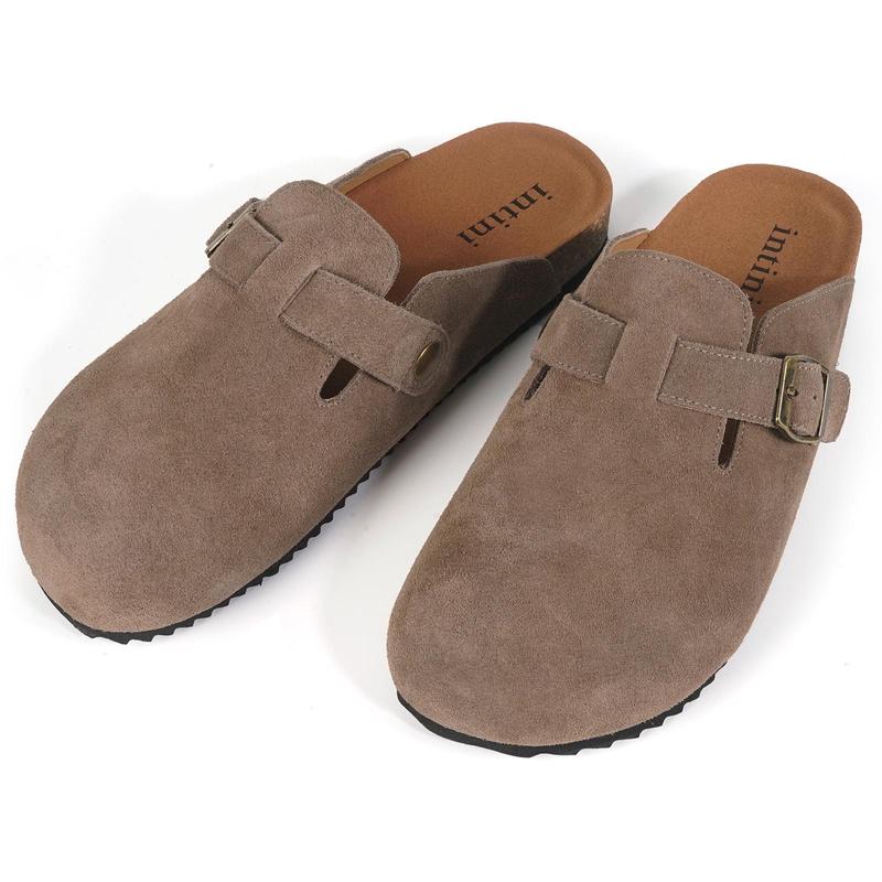 Intini Men's Women's Potato Shoes, Women's & Men's Suede Clogs, Adjustable Buckle, Cork Footbed, Arch Support, Faux Fur Lining, Mens Leather Mules, Cork Footbed Sandals, Breathable Lightweight Clogs, Walking Shoes, Casual Shoes Clogs, Black Footwear