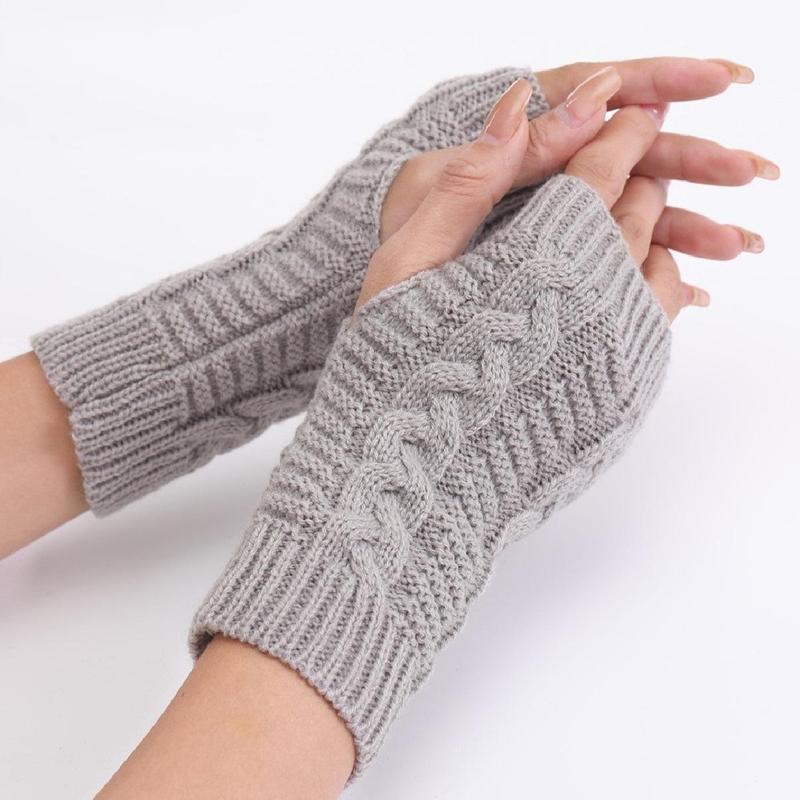 Knitted Half-finger Gloves for Women, 1 Pair Casual Outdoor Sports Fingerless Warm Hand Made Gloves for Autumn and Winter, Unisex