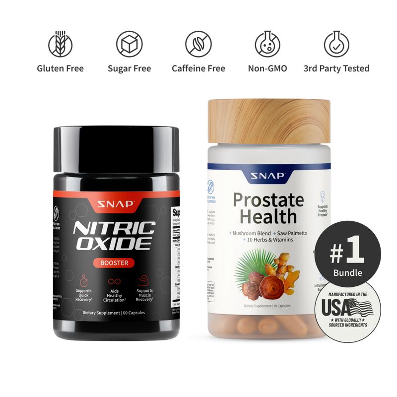 Ultimate Men's Health Bundle - Snap Supplements - Nitric Oxide Booster 60ct + Prostate Health Bundle - Natural Supplement Capsules - Support Blood Circulation & Prostate Health