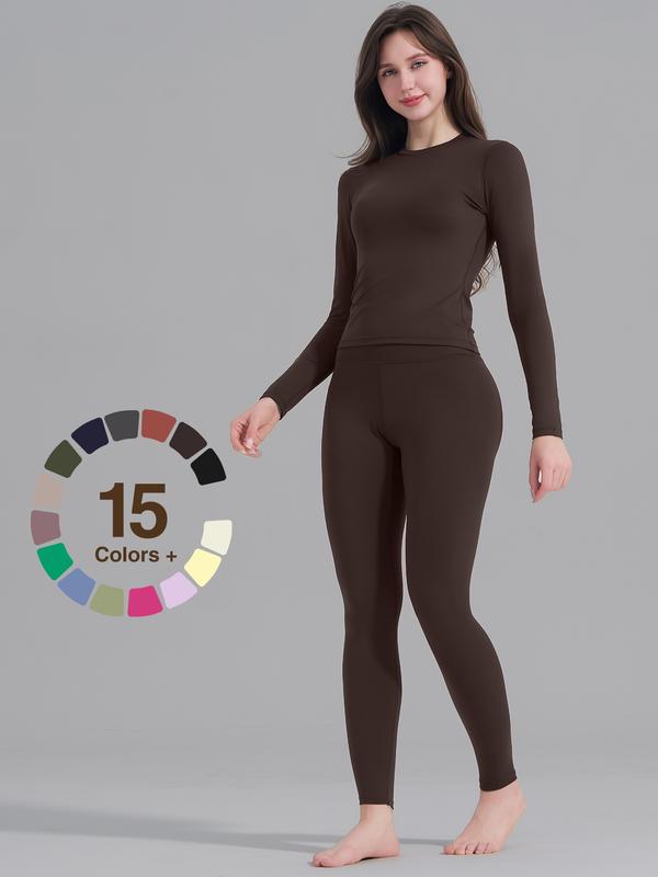Women's High-Waisted 25'' Inseam Sporty Leggings Set, Long Sleeve Top & Yoga Pants, Elastic Fabric Comfortable Workout Set, Yoga Gym Outfits, Ideal for Gym & Daily Wear, High Stretch Sporty, Yoga Clothes Set