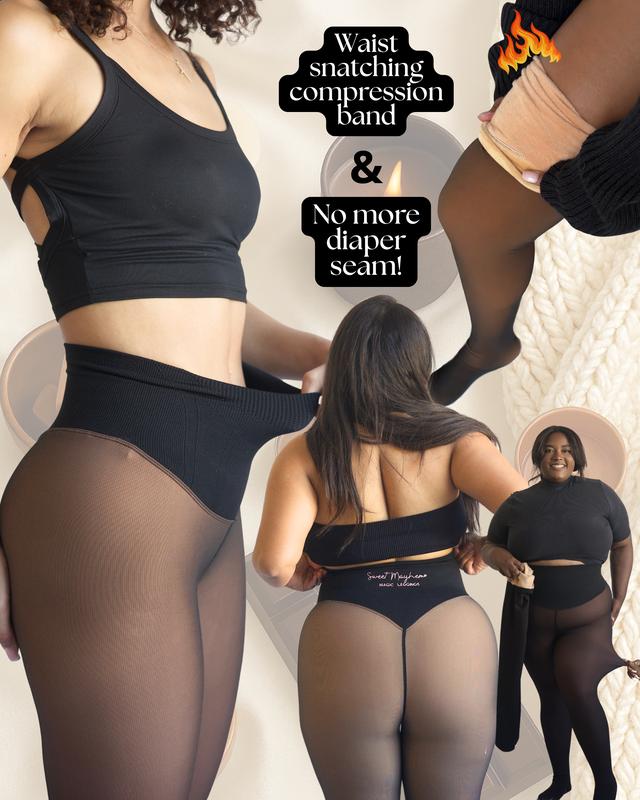 NEW COMPRESSION BAND & ONE SEAM OPTION! THE ORIGINAL MAGIC FLEECE LINED LEGGINGS - XXS TO 3XL - 4 SHADES - CLOSED FOOT - Fleece Tights Available in Plus Size and Light to Brown Fur
