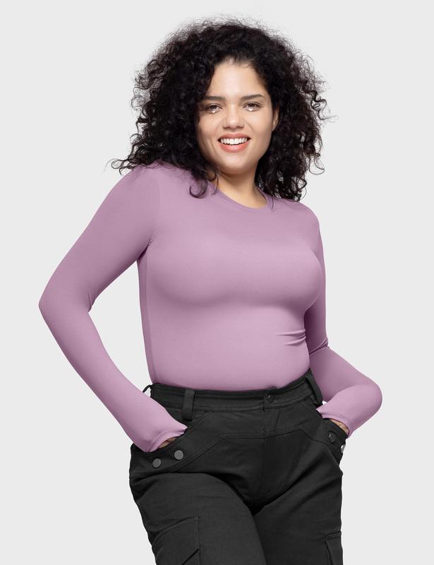 PUMIEY Long Sleeve Basic Tee Women's Crew Neck Slim Fit Tops Streetwear Minimalist Double Layer Compression Tee Casual Cloud Going outfits Office Outfits Women Elegant Classy tops Cute Fall outfits Summervibes