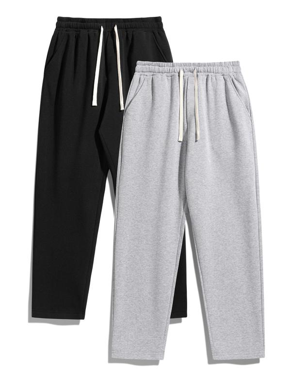 Men's Solid Thermal Lined Pants with Drawstring Waist, Comfy Cozy Regular Fit Straight Leg Trousers for Fall & Winter, Men's Bottoms for Daily Wear Thermal Menswear Fitted