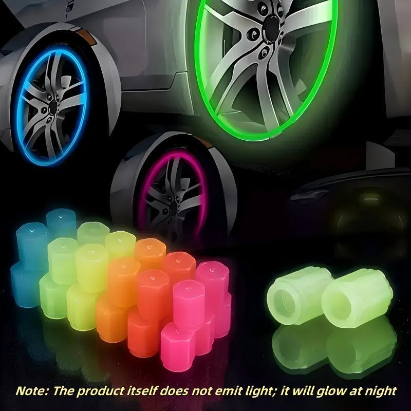Fluorescent Tire Valve Cap Set, 4 Counts/set Night Glow Stem Covers for Car Tire, Waterproof Luminous Car Tire Valve Caps, Universal Fluorescent Bicycle Stem Covers, Car Accessories