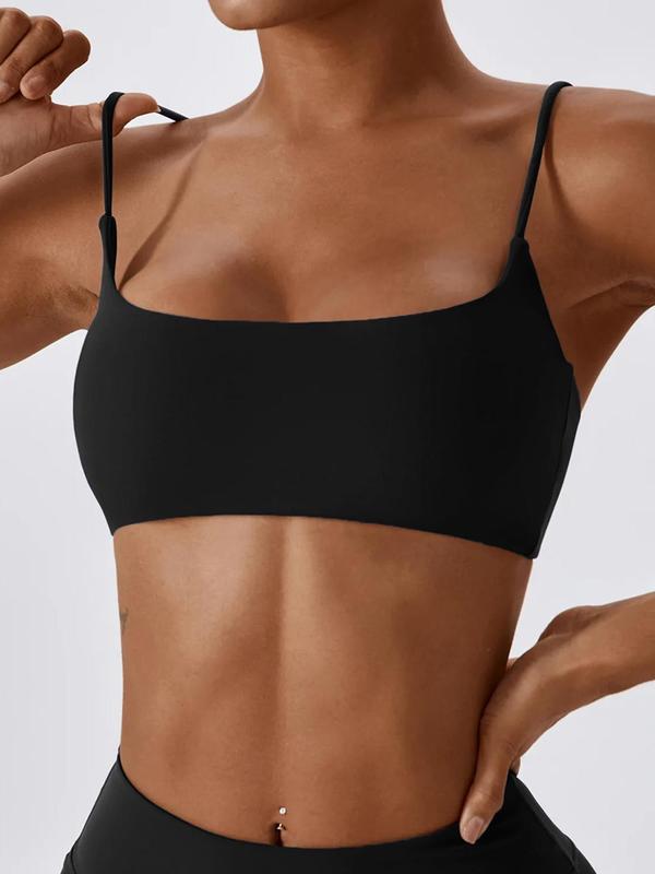 Women's Solid Wireless Sports Bra, Strappy Workout Bra, Sporty Breathable Comfortable Bra, Ladies Sportswear for Yoga Gym