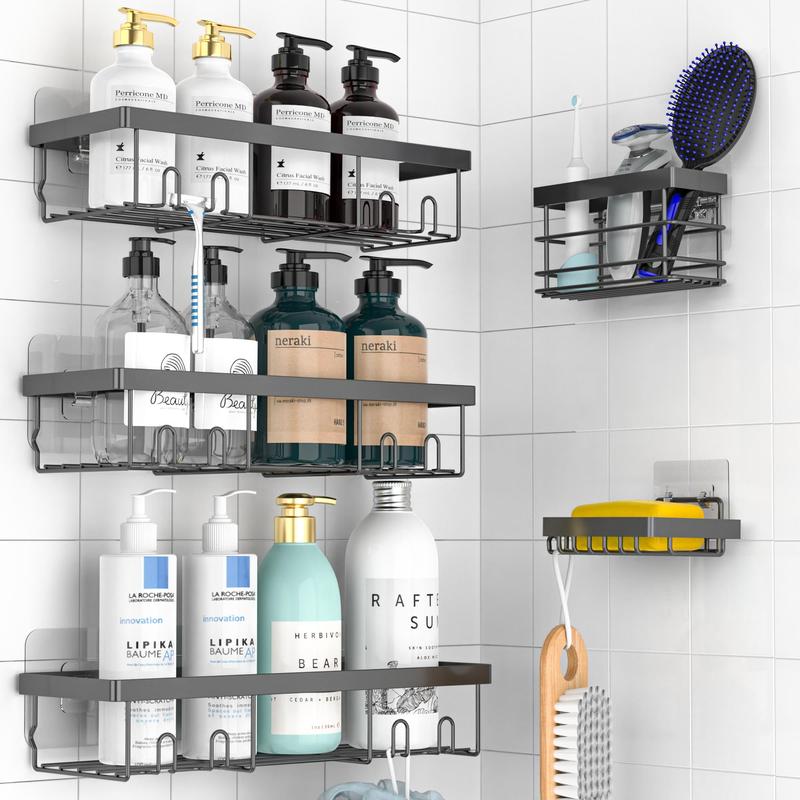 Shower Caddy Shelf Organizer Rack, 5-Piece Self-Adhesive Bathroom Shelf Basket Corner Storage Rack Set, Bathroom Organizing Accessories for Home and Kitchen, No-Drilling Installation #GLOBAL PICKS