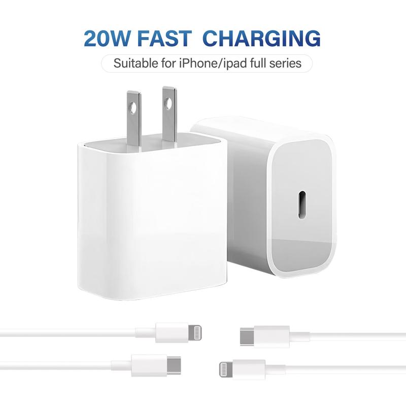 Buy 1 Get 1 Free: 2-Pcs 20W PD Fast Charger Block & 5Ft Type-C to Light ning Cable for i Phone 14/13/12/11, i Pad - Travel Ready，Smartphones with other CC interfaces