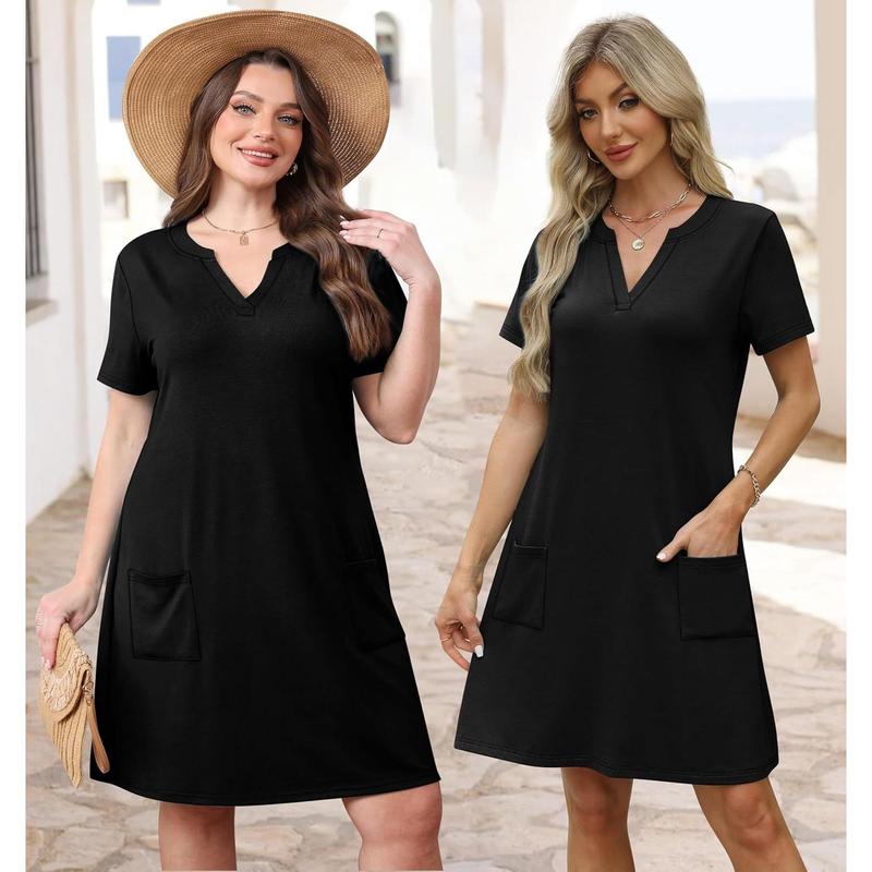 OFEEFAN  Summer Dress Dresses for Women 2026 Casual Summer V Neck Wedding Guest Dress Short Sleeve Fashion Beach Vacation Clothes