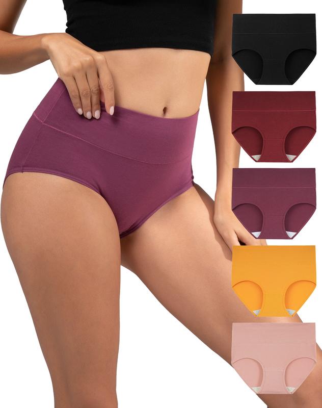 INNERSY Women's High Waisted Cotton Panties 5-Pack, Soft & Breathable Underwear, Comfortable Full Coverage Briefs for Everyday Wear, Stretchy & Durable Bag