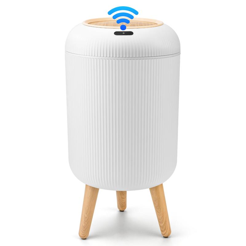 Pukomc Smart Sensor Waterproof Trash Can - Flip Top, Cute Nordic Style Design Springtok Homewares Space Saving Bins White Automatic Dispenser Bathroom Accessories