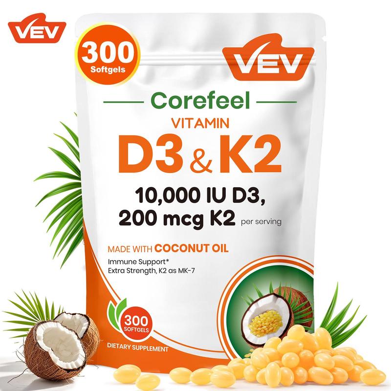 VEV Corefeel Vitamin D3 K2 Supplement Softgels, Mothersdaygift