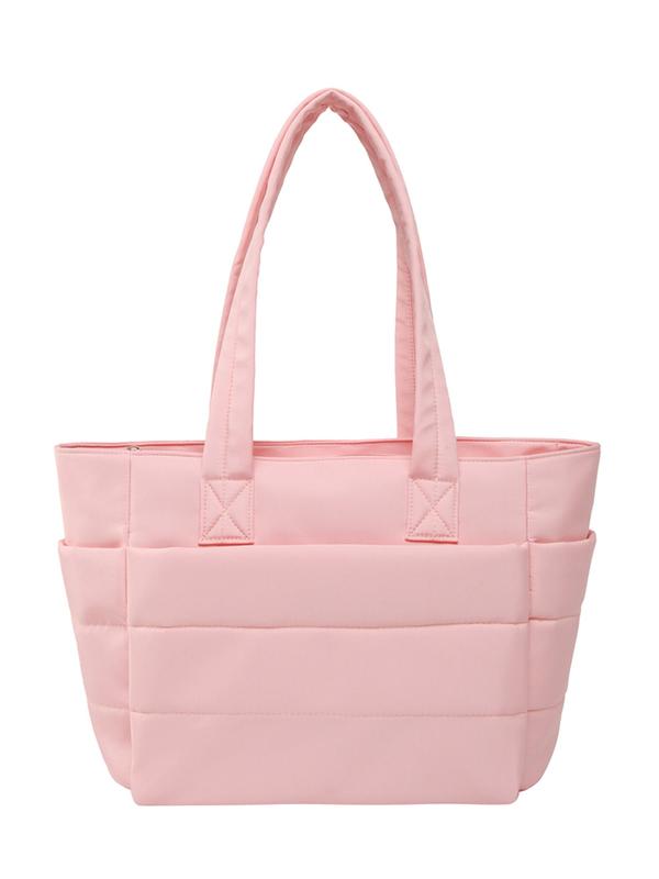 26 Valentine's Day Women's Solid Color Quilted Tote Bag, Lightweight Puffer Design Shoulder Bag for Travel & Work & Beach, Casual Trendy Versatile High-quality Daily Commuting Bag, Multifunctional Portable Bag