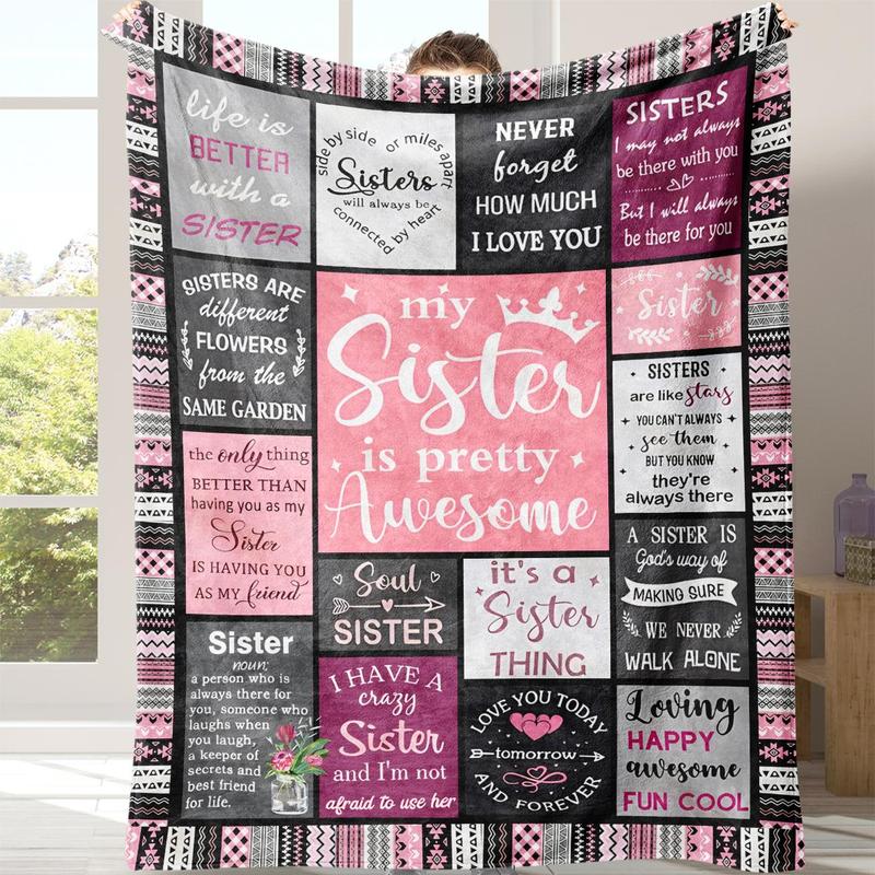 Letter Pattern Blanket with Storage Bag, Sister Blanket Gift, 1 Count Soft Comfortable Throw Blanket, Cozy Throw Blanket, Slogan Print Blanket, Warm Napping Blanket for Home Office Travel Camping #GLOBAL PICKS