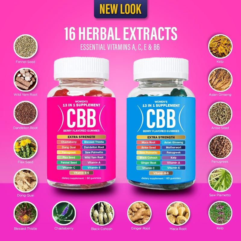 CBB Gummies Combo Pack - Womenâs Support Supplement - Essential Vitamins - Herbal Ingredients - Berry Flavored - 2 Bottles - 1 Month Supply