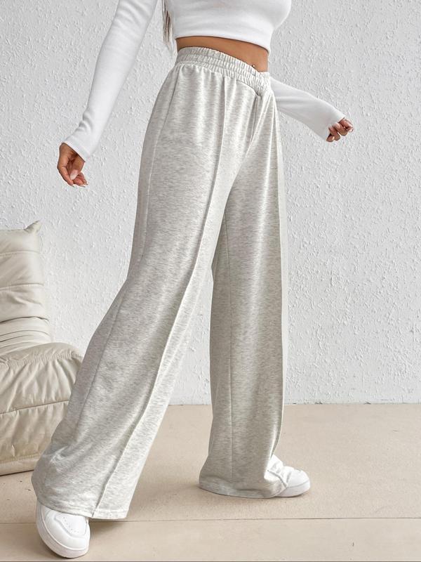 Women's Plain Elastic High Waist Wide Leg Sweatpants Trousers for Daily Wear Outdoor Sports, Women's Bottoms for Fall & Winter, Casual Comfy Sporty Baggy Pants, Athleisure Style Bottoms