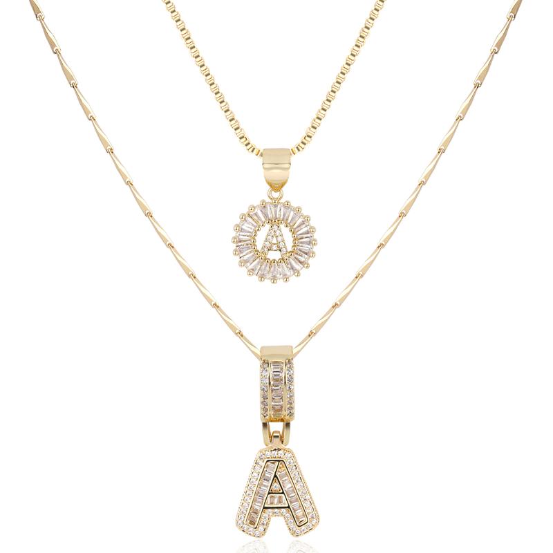 MEIITRUE 2 Pack Initial Letter Pendant Necklaces for Women 14K Gold Plated Cubic Zirconia Alphabet Necklace Fashion Jewelry for Parties Birthdays Adjustable Length