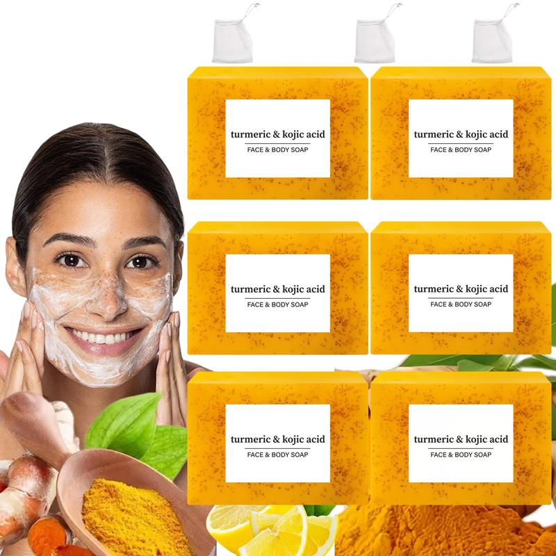 Lemon Turmeric and Kojic Acid Soap Bar, Turmeric Brightening Soap, Summer Face and Body Wash for Men and Women, Daily Skincare Cleansing Cleanser with Soap Saver Bag, Moisturizing Kojic Soap #GLOBAL PICKS