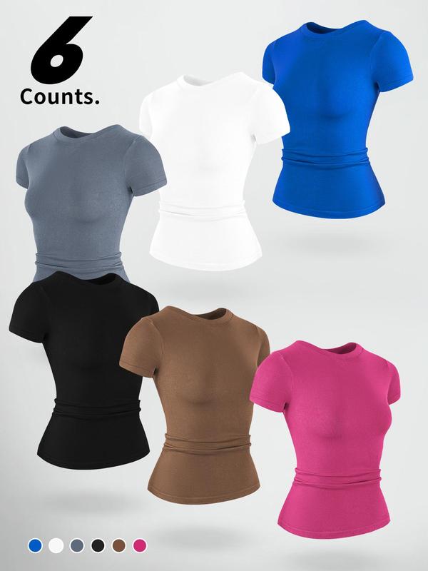 Women's Solid Color Sports Tee, Breathable Quick Drying Crew Neck T-Shirt, Ladies Sportswear for Gym Workout Running, Athletic Top, Gym Workout Tops