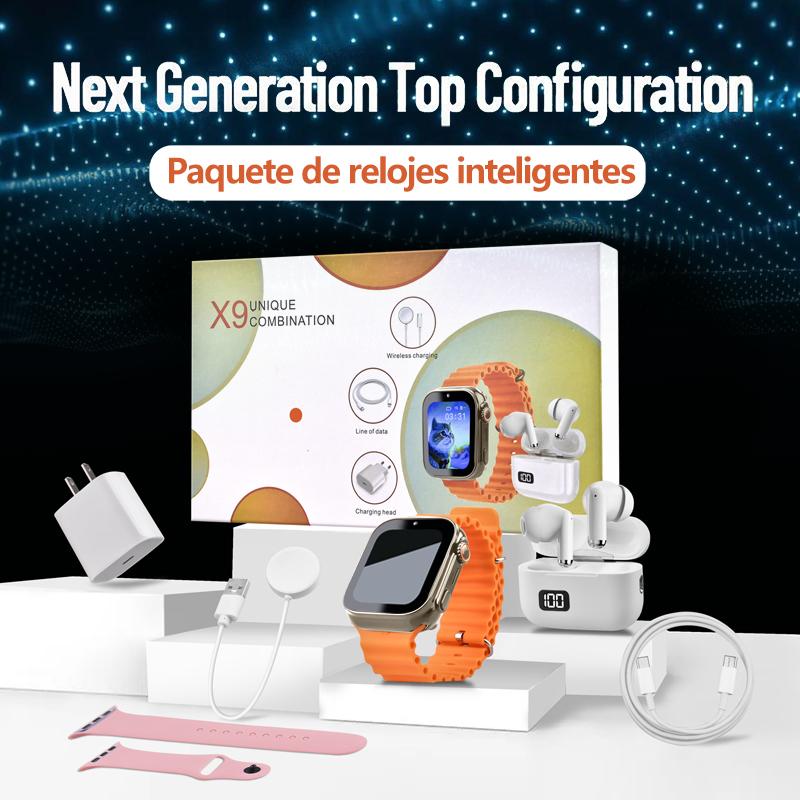 6-in-1 Smartwatch Kit: Smartwatch, Bluetooth headphones, 20W fast charger, Type-C fast-charging cable, adapter, and audio support—compact and portable. Headphone device.