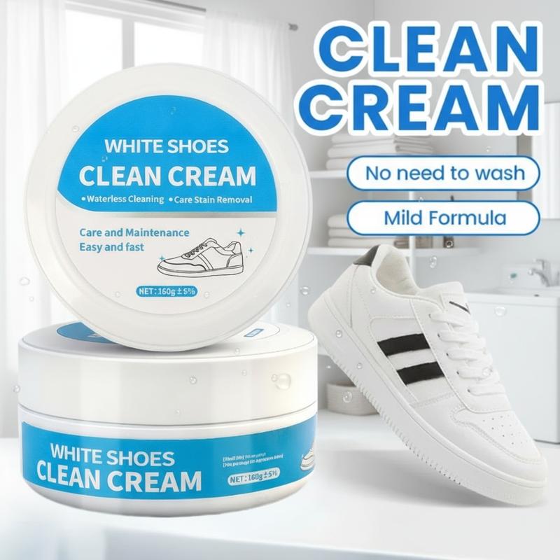 TOCOLES White Shoe Cleaner Cream Multipurpose No-Wash Solid with Sponge for Leather Silicone Car Interiors Mild Non-Irritating Eco-Friendly 160g