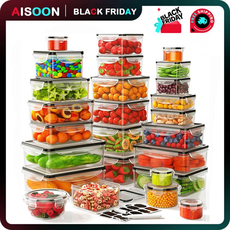 AISOON 40-Piece Extra Large 85oz Airtight Food Storage Containers Set (20 Square/Round Silicone Containers + 20 Lids), Leakproof, Reusable, Microwave & Dishwasher Safe, Washable, with Labels & Pen