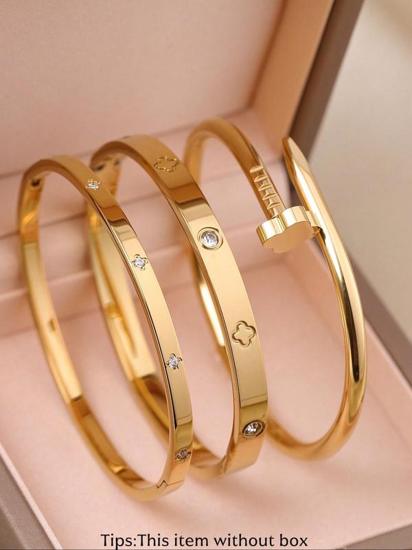 Women's Stainless Steel Bracelet Set, Flower Nail Design , Casual Style Jewelry for Women, Perfect Gift for Her, High Quality Bracelet