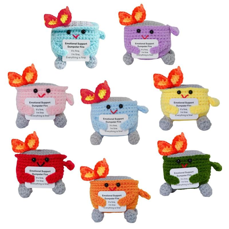 Crochet Dumpster Fire Toy, 1 Count Emotional Support Dumpster Fire Plush Toy, Emotional Support Ornament for Decoration Or Gift, Stuffed Animal Gifts