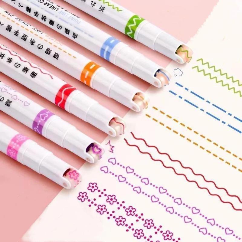 6-Count Marker Pen Set with Unique Curve Shapes, Assorted Colors, Ideal for Note-Taking and Creative Drawing, Art Pen, Artist Drawing Pen, Writing Stationery