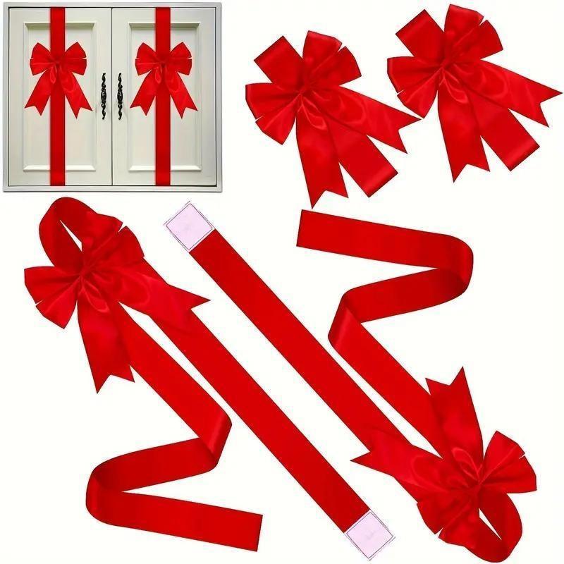 Holiday Valentine's Day Cabinet Door Fringe Lime Red Large Bow Wreath 79 x 2.4 Inches Polyester Fiber No Batteries Needed Festive Home Decoration