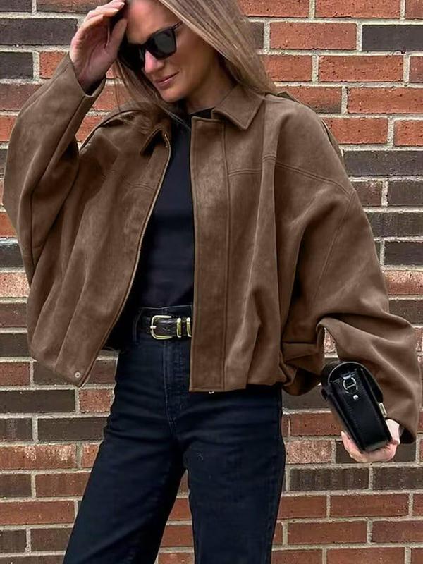 Aviator Jacket Woman,New In Coats And Jackets，Zip Up Jacket Women's Spring Jacket,Suede Jacket,Oversized Pilot Jacket Cropped Fit, Streetwear Pleats Short Jacket Woman, Casual