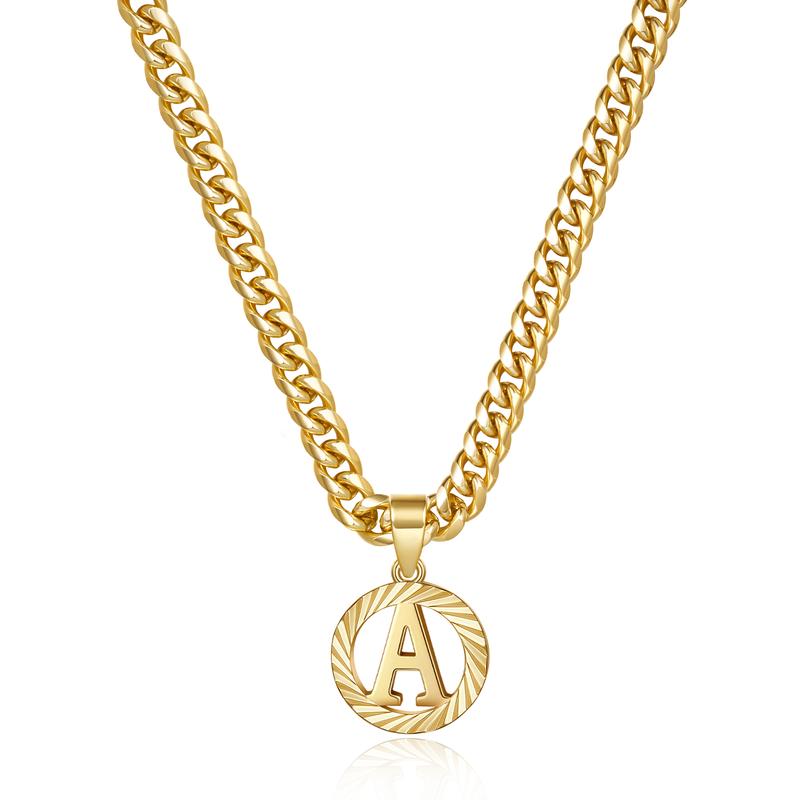 KissYan Gold Initial Necklace,14K Gold Plated Round Letter Pendant Hollow Capital Monogram 5mm Cuban Chain Necklace Alhpabets from A-Z Dainty Jewelry for Women Men Mothers Day Gift Ideas,summerwins DealsForYouDays