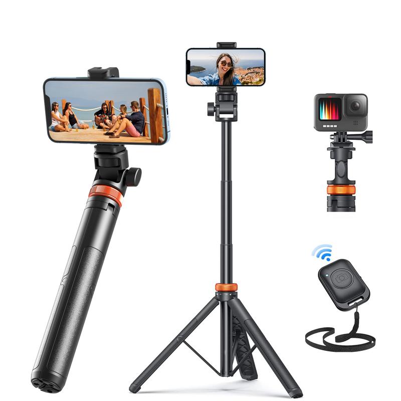 61-in Smartphone Selfie Stick with Wireless Remote, Upgraded Stable Phone Tripod Stand, Tech Accessories for iPhone 17/16/15/14/13 & Mobile Devices, Travel-Friendly Cam Videography Equipment