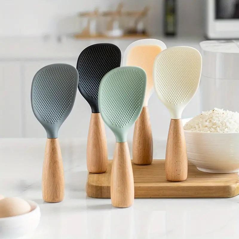 Silicone Spoon with Wooden Handle, 1 Count Heat-Insulation & Heat-Resistant Multifunctional Spatula Spoon for Rice Cooker, Kitchen Tool for Home & Restaurant, Home Kitchen Use, Kitchen Utensils