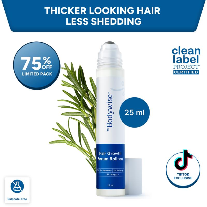 Be Bodywise Advanced Hair Density Roll-On Serum 25 ml | 5% Saw Palmetto, 3% Rosemary, 1% Caffeine Herbasome & 3% Fenugreek | Scalp Serum for Reduced Hair Fall | Men & Women