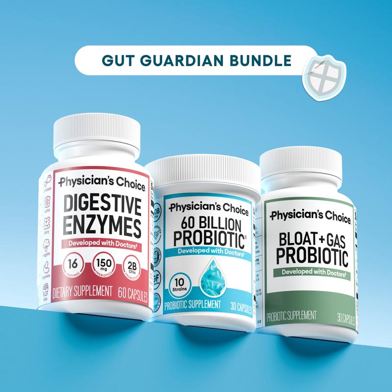 Physician's Choice Gut Guardian Bundle: Advanced Gut Health Support with 60 Billion Probiotic + Digestive Enzymes + Bloat & Gas Probiotic