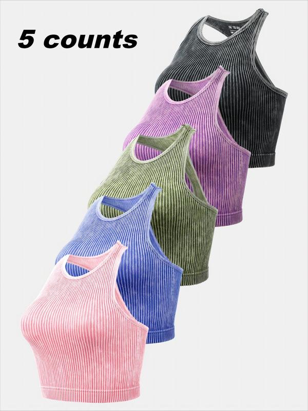 Women's Solid Racerback Sports Tank Top, Athletic Top, Casual Sleeveless Round Neck Top for Yoga Gym Workout Running, Ladies Sportswear for Spring & Fall, Gym Outfits, Workout Apparel, Casual Sporty Top